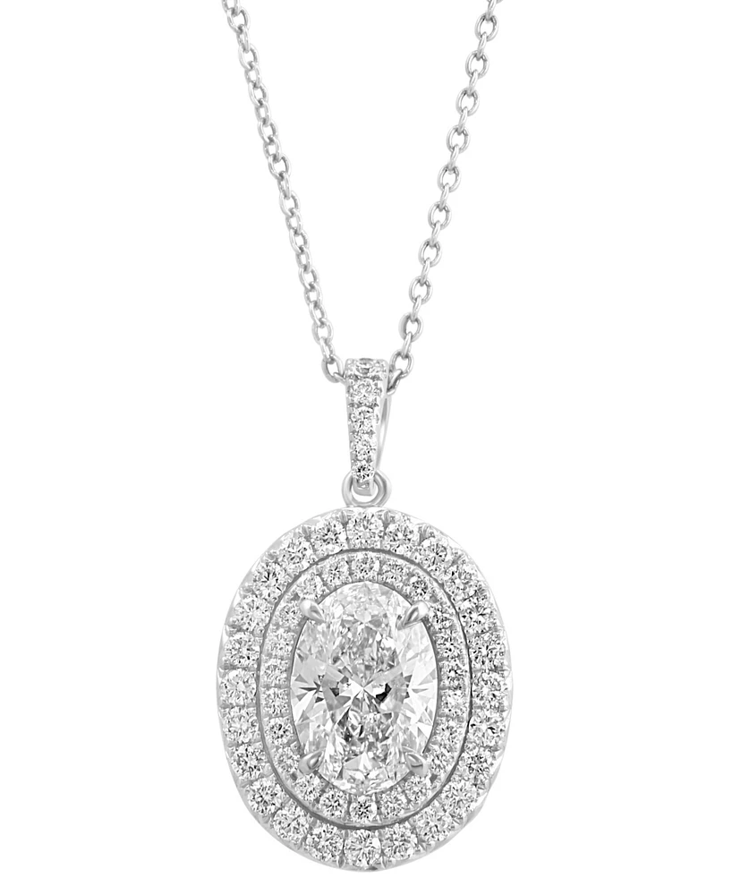 Effy Lab Grown Diamond Oval & Round Double Halo 18" Pendant Necklace (2-3/4 ct. t.w.) in 14k White Gold