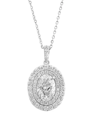 Effy Lab Grown Diamond Oval & Round Double Halo 18" Pendant Necklace (2-3/4 ct. t.w.) in 14k White Gold