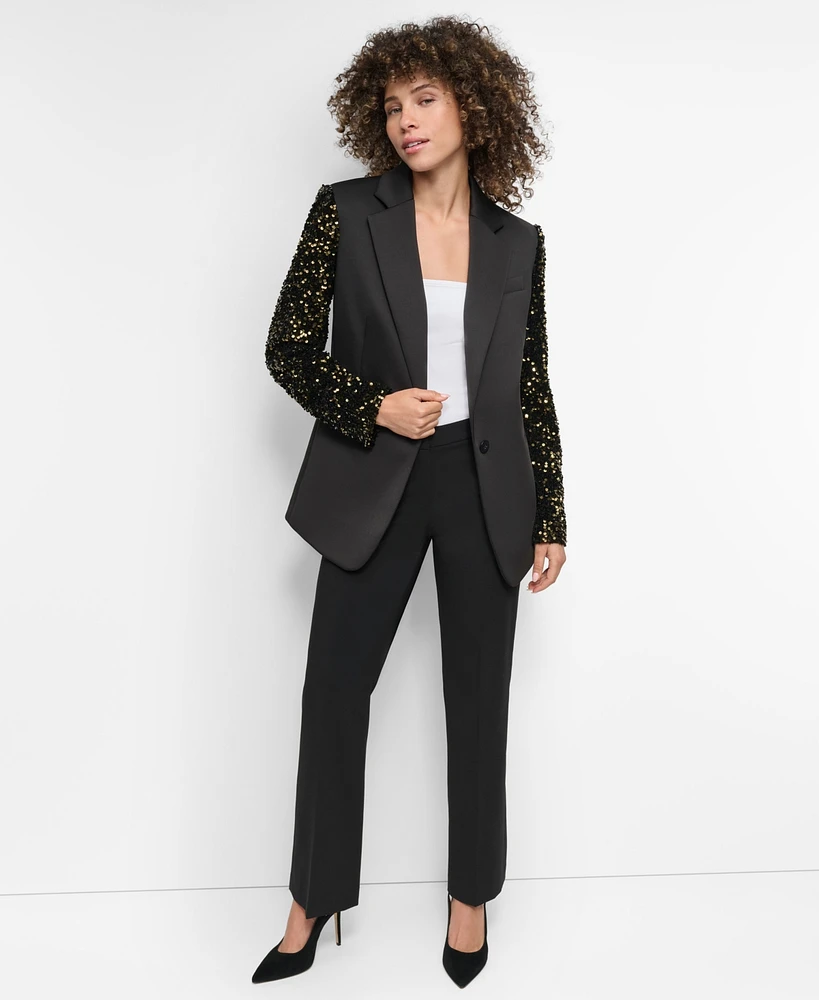 Dkny Women's Sequinned-Sleeve Single-Button Blazer