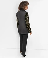 Dkny Women's Sequinned-Sleeve Single-Button Blazer