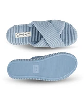Jessica Simpson Women's Ribbed Terry Cross Band Slide Platform Slipper