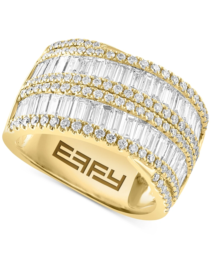 Effy Lab Grown Diamond Baguette & Round Diagonal Two Row Statement Ring (2-1/2 ct. t.w.) in 14k Gold