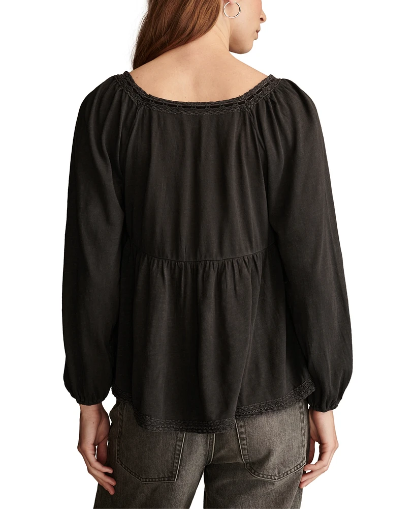 Lucky Brand Women's Lace-Trim Pintucked Knit Top