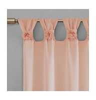 Rosette Floral Embellished Cuff Tab Top Solid Curtain Panel, 50"W x 95"L