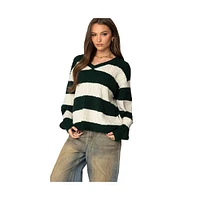 Edikted Women's Oversized Striped Cable Knit Sweater