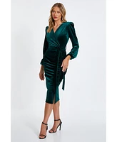 Quiz Women's Womens's Velvet Wrap Ruched Midi Dress