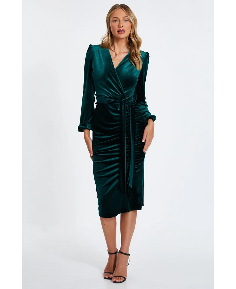 Quiz Women's Womens's Velvet Wrap Ruched Midi Dress