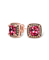 Bling Jewelry Fuchsia Red Pink Square Cushion Cut Cubic Zirconia Cz Stud Earrings For Women Rose Gold Plated Brass