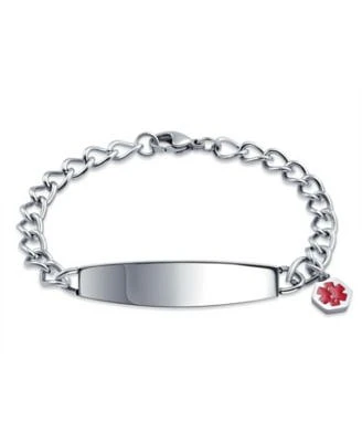 Bling Jewelry Identification Tag Medical Id Bracelet Miami Cuban Chain For Women Men Silver Tone Stainless Steel 8 Inch