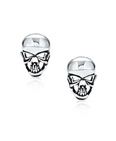 Bling Jewelry Caribbean Pirate Skeleton Goth Skull Stud Earrings Unisex Style for Men, Women, Bikers, Punk Rockers, . Crafted from .925 Sterling Silve