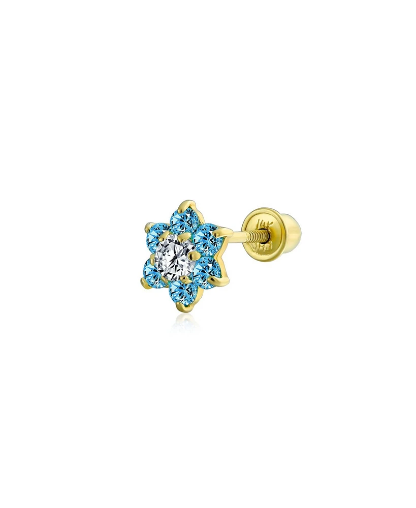 Bling Jewelry Tiny Aqua Blue Cubic Zirconia Flower Helix Cartilage Ear Lobe Piercing Daith Cz 1 Piece Stud Earring For Women 14K Gold Screw back