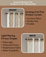 Madison Park Saratoga Fretwork Print Single Window Curtain Panel for Bedroom, Grommet Top Design Single Curtain for Living Room, Width 50 length 95 in