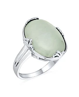 Bling Jewelry Western Fleur Dis Lis Large Filigree Oval Full Finger Statement Natural Light Green Jade Ring For Women .925 Sterling Silver Oxidized