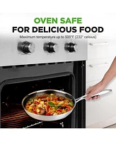 NutriChef 10'' Stir Fry Pan with Glass Lid - Triply Stainless Steel Cookware, Dakin Etching Non-Stick Coating Inside and Outside