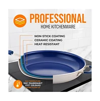 NutriChef 14'' Non-Stick Fry Pan with Lid - Durable Pan with Silicone Handle, Ceramic Coating Inside and Heat-Resistant Outside