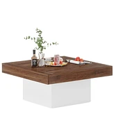 Tribesigns Square Coffee Table with Led Lights, Stylish Low Table for Living Room