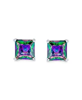 Bling Jewelry Square Black Mystic Rainbow Princess Cut Cubic Zirconia Cz Stud Earrings .925 Sterling Silver Screw Back