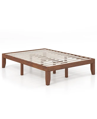 Gymax 14'' Full Size Wooden Platform Bed Frame w/ Strong Slat Support Brown Cherry