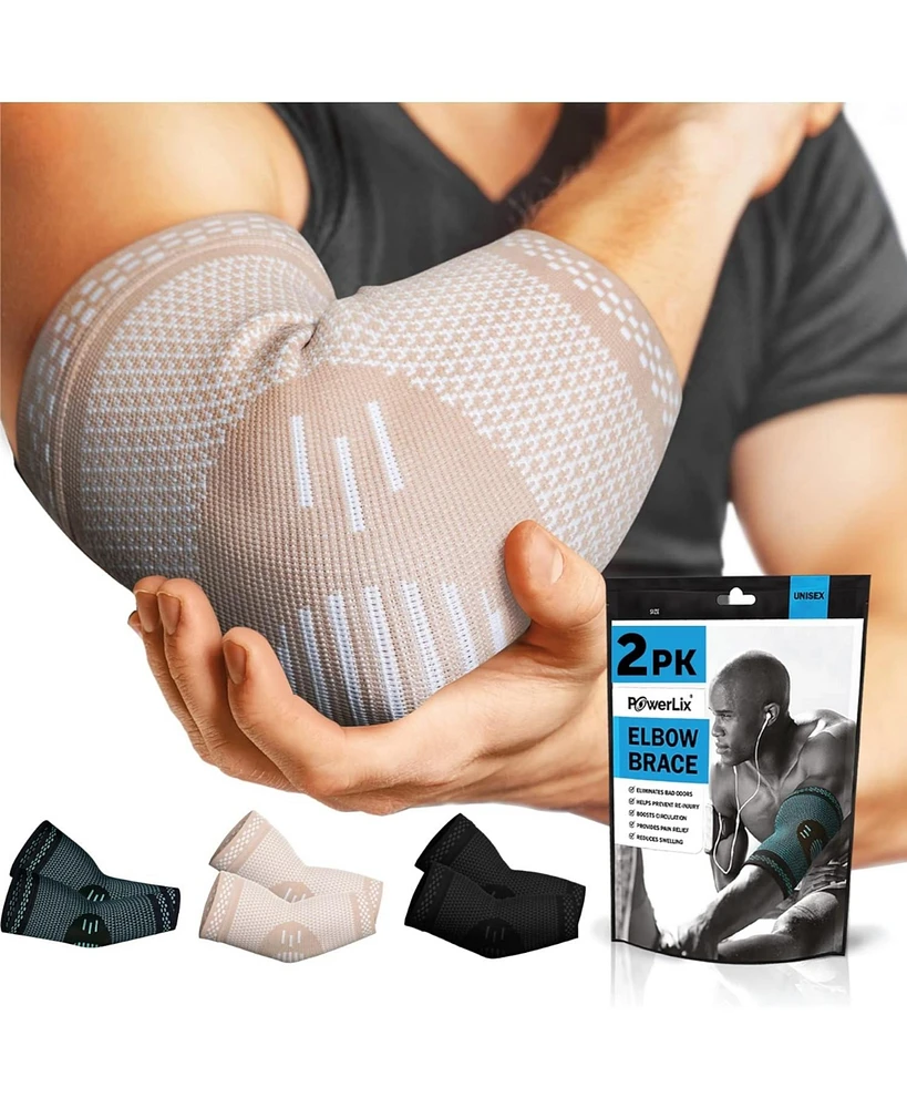 Powerlix Elbow Compression Brace (Pair) for Pain Relief