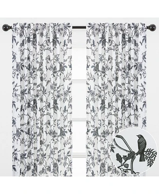 Chanasya Premium 2-Panel Toile Faux Linen Semi Sheer Curtains - 3-in-1 Back Tab, Rod Pocket