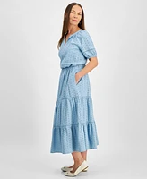 Style & Co Petite Cotton Pull-On Eyelet Tiered Maxi Skirt, Exclusively at Macy's