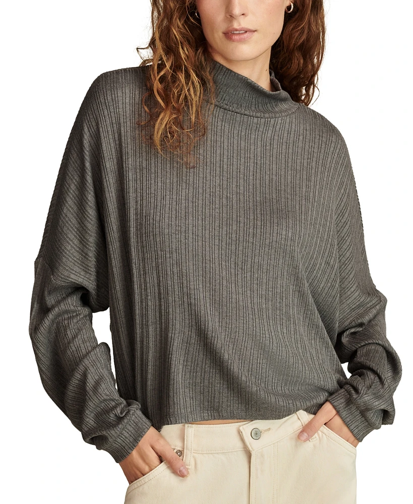 Lucky Brand Women's Cloud Ribbed Knit Mock Neck Top