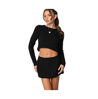 Edikted Women's Bow Back Cropped Cable Knit Sweater