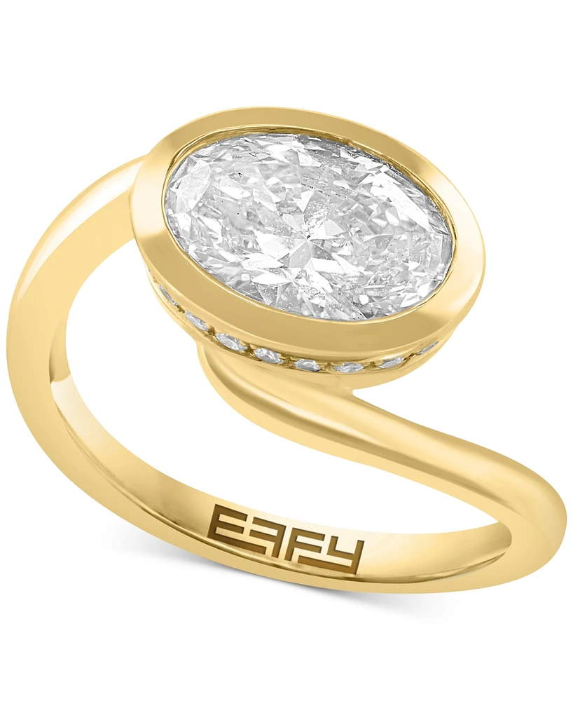 Effy Lab Grown Diamond Oval & Round Bezel Halo Swirl Ring (2-1/8 ct. t.w.) in 14k Gold