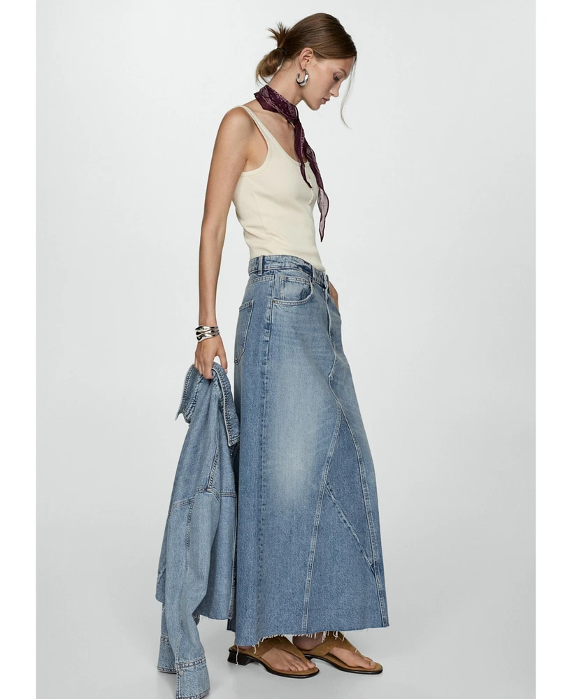 Mango Women's Slit Denim Skirt