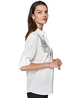 Karl Lagerfeld Paris Women's Embellished Eiffel Tower Button-Down Top