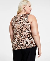 Bar Iii Trendy Plus Cheetah-Print Sleeveless Jersey Crewneck Top, Created for Macy's