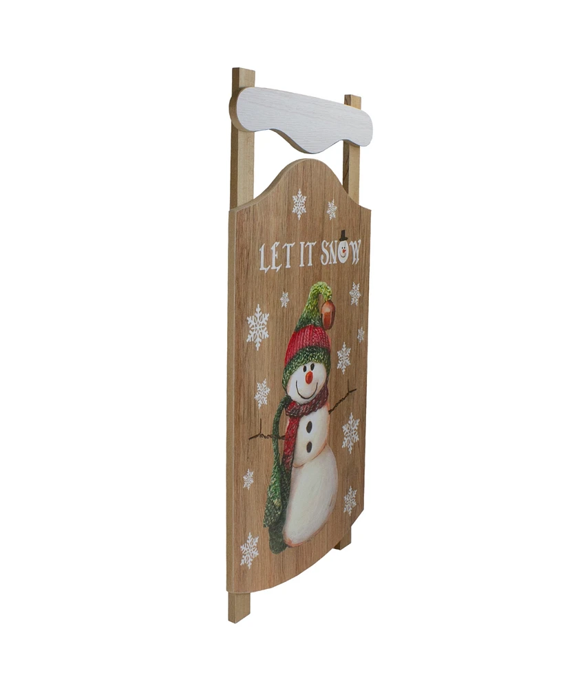 Northlight 24" Let It Snow Wooden Sled Snowman and Snowflakes Wall Sign