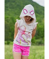 Spiderman Girls Marvel Spider-Man Spider-Gwen Ghost Spider Cosplay Hooded Tank Top & French Terry Shorts Outfit Set to