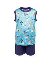 Bluey Boys Bingo Dad Mom T-Shirt Tank Top and French Terry Shorts 3 Piece Outfit Set to