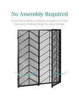 Best Choice Products 52x31in 3-Panel Iron Chevron Fireplace Screen, Spark Guard w/ Handles