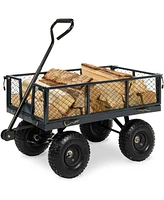 Best Choice Products Heavy-Duty Steel Garden Wagon Lawn Utility Cart w/ 400lb Capacity, Removable Sides, Handle - Gray