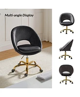 Hulala Home Modern Velvet Office Chair with Adjustable Swivel for Study Vanity