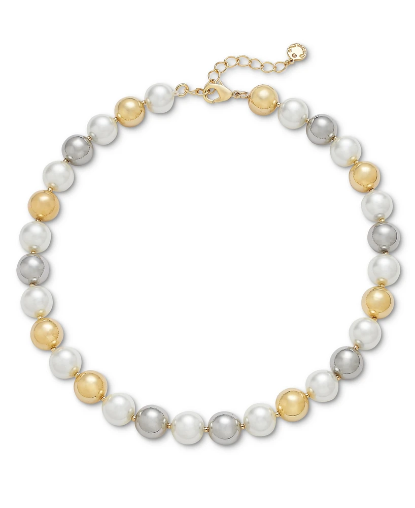 Charter Club Two-Tone Imitation Pearl All-Around Collar Necklace, 16" + 2" extender, Created for Macy's