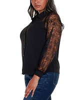 Belldini Black Label Plus Lace Inset Knit Blouse