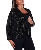 Belldini Black Label Plus Stretch Velvet Sequin Knit Cardigan Sweater