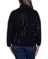 Belldini Black Label Plus Sequin Trim Cowl Neck Sweater