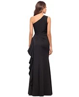 Xscape Petite Gathered-Waist One-Shoulder Evening Gown