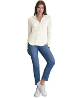 Dkny Jeans Petite Cotton Collared Button-Front Shirt