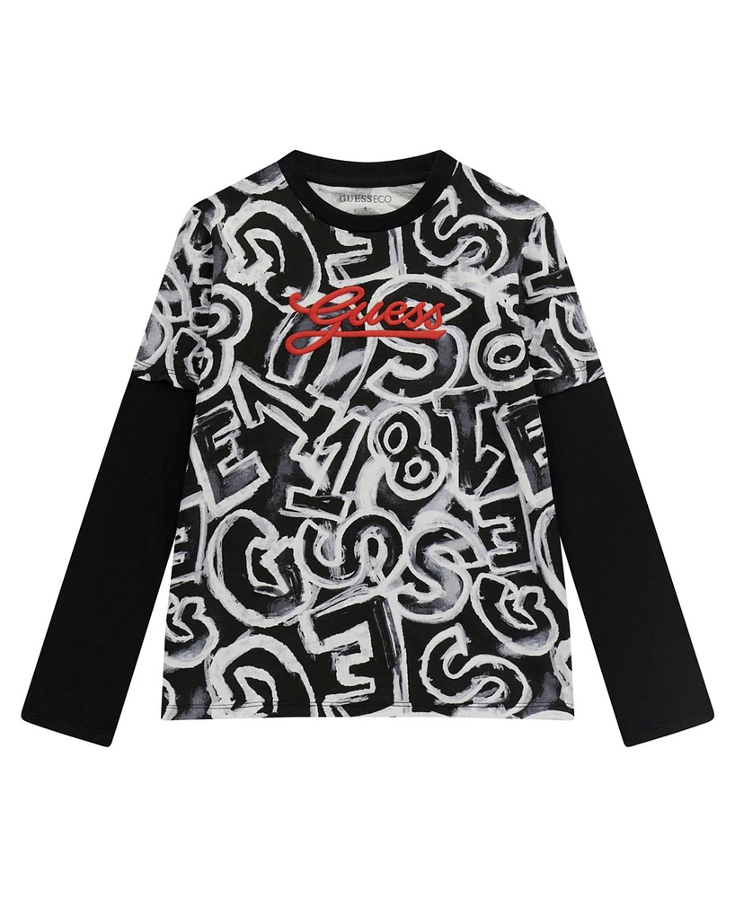 Guess Big Boy Printed Long Sleeve Two-Fer Shirt