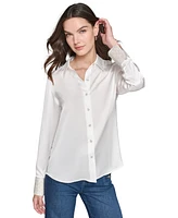 Karl Lagerfeld Paris Women's Rhinestone-Cuff Button-Down Top