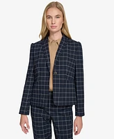 Tommy Hilfiger Women's Plaid Puff-Sleeve Single-Button Blazer