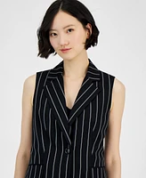 Anne Klein Women's Pinstripe Sleeveless Single-Button Blazer