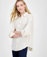 Anne Klein Women's Chain-Trim Roll-Sleeve Shirt