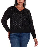 Belldini Black Label Plus Embellished Cabled V-Neck Sweater