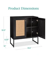 Best Choice Products 2-Door Rattan Storage Cabinet, Accent Furniture, Cupboard w/ Non-Scratch Foot Pads